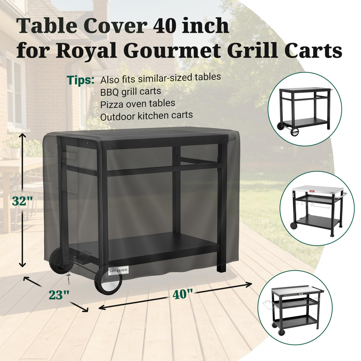 MR. COVER Royal Gourmet cart flattop fit, 40-inch, keeps surface clean.