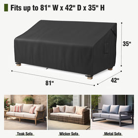MR. COVER waterproof patio sofa cover protecting against rain and dirt on a sunny day