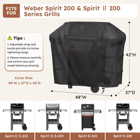 MR. COVER Weber Spirit II 210 waterproof finish shields grill from rain and sun.