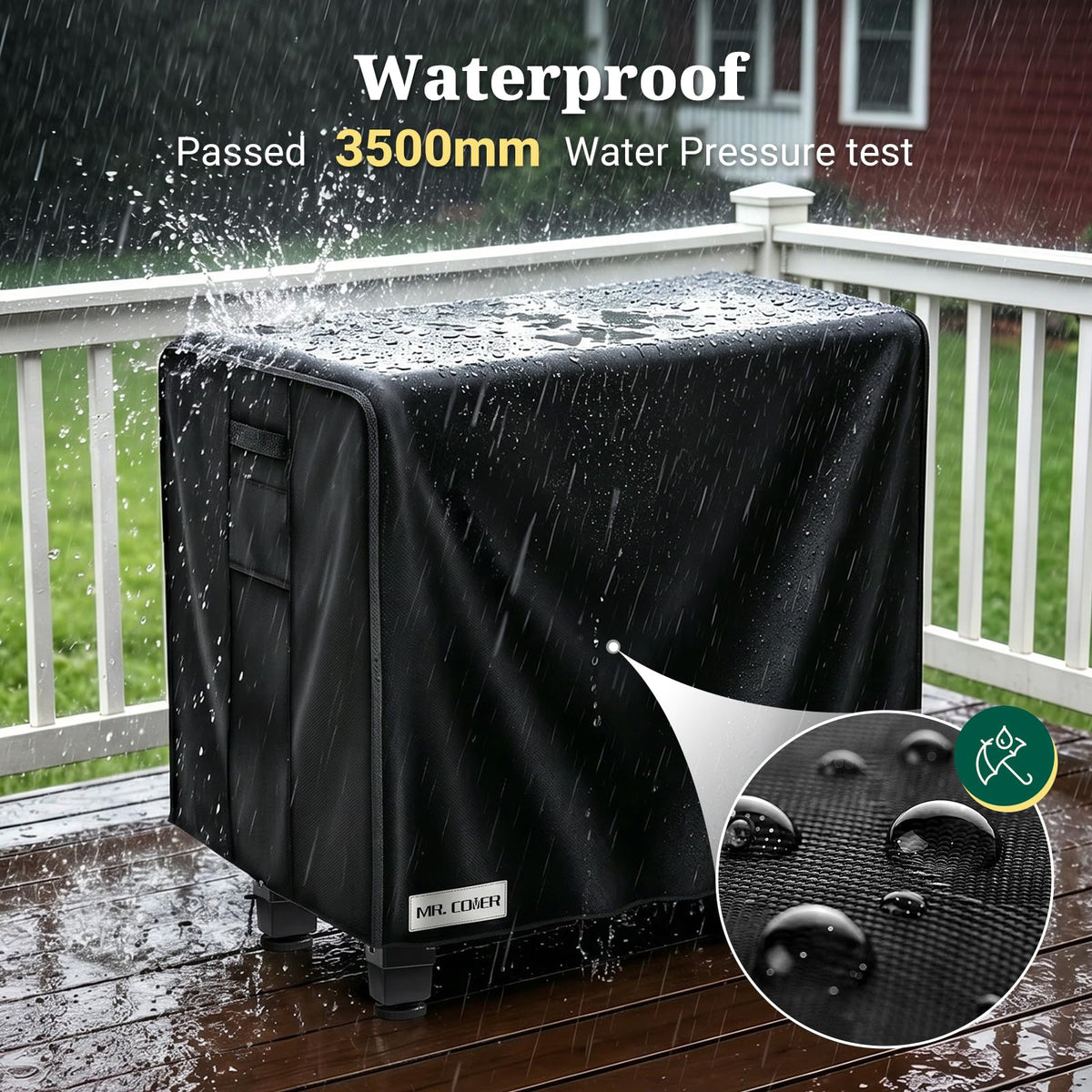 MR. COVER windproof drawstrings keep the cover securely in place.
