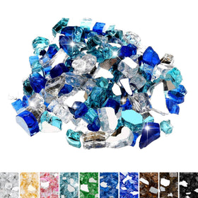 Mr. Fireglass aqua blue blended fire glass enhances fire pit with vibrant reflections