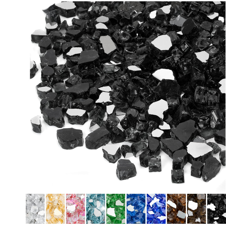 Mr. Fireglass 10 lbs Onyx Black fire pit glass with reflective backing for dramatic ambiance.