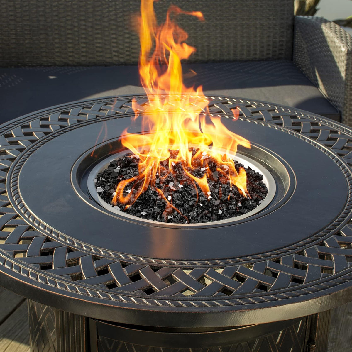 Mr. Fireglass 10 lbs Onyx Black low maintenance glass easy to rinse and refresh.