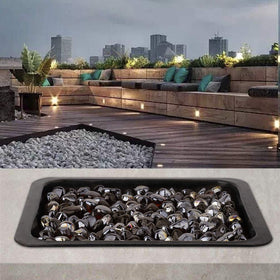 Mr. Fireglass amber glass in planters brings autumn tones