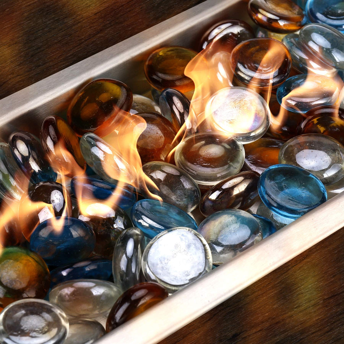 Mr. Fireglass blended beads close-up showing artisanal facets