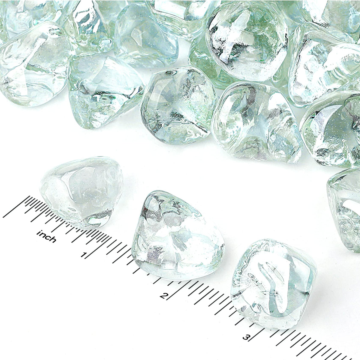 Mr. Fireglass crystal ice fire glass 1-in demonstrates frost-like brilliance under light.