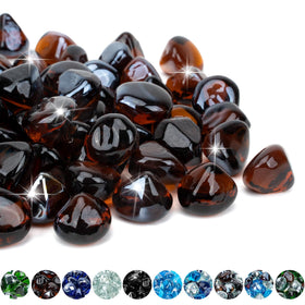 Mr. Fireglass diamond amber fire glass close-up with sunlit facets