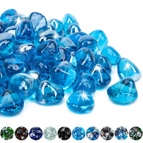 Mr. Fireglass Caribbean Blue diamond fire glass sunlight reflection adds daytime sparkle