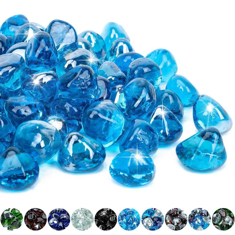 Mr. Fireglass Caribbean Blue diamond fire glass sunlight reflection adds daytime sparkle