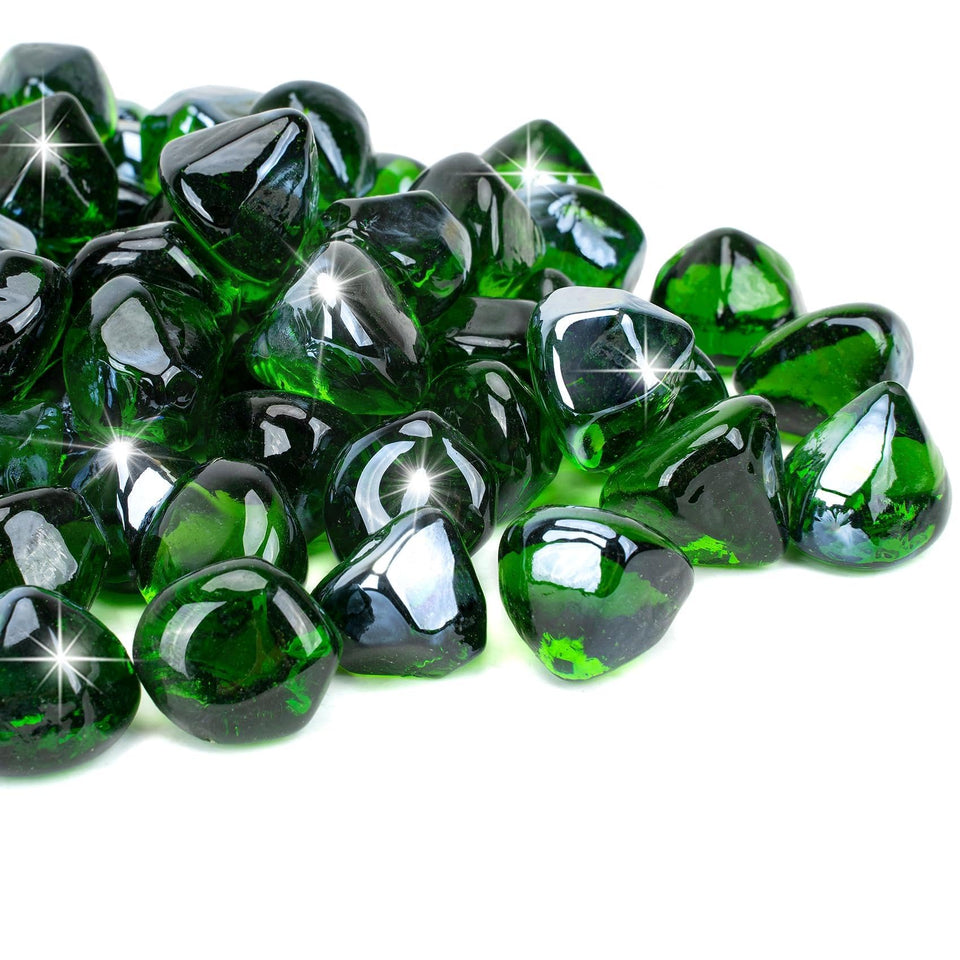 Mr. Fireglass emerald-green diamond sparkle day-night enhances outdoor pits