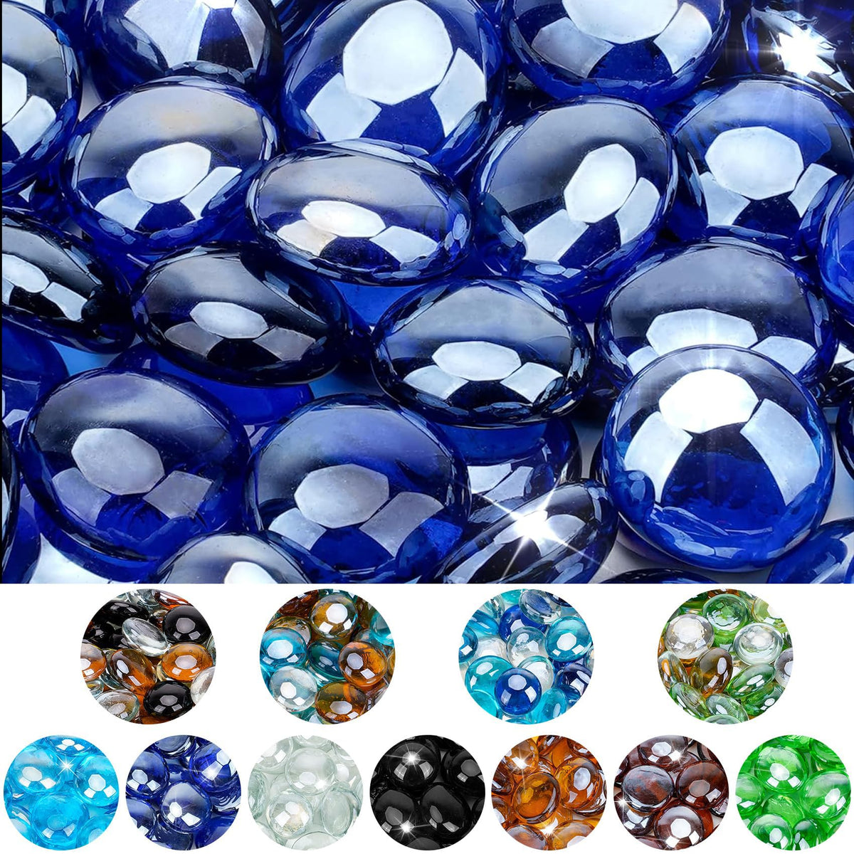 Mr. Fireglass half-inch round beads in royal cobalt blue for a vivid, flame-bright centerpiece.