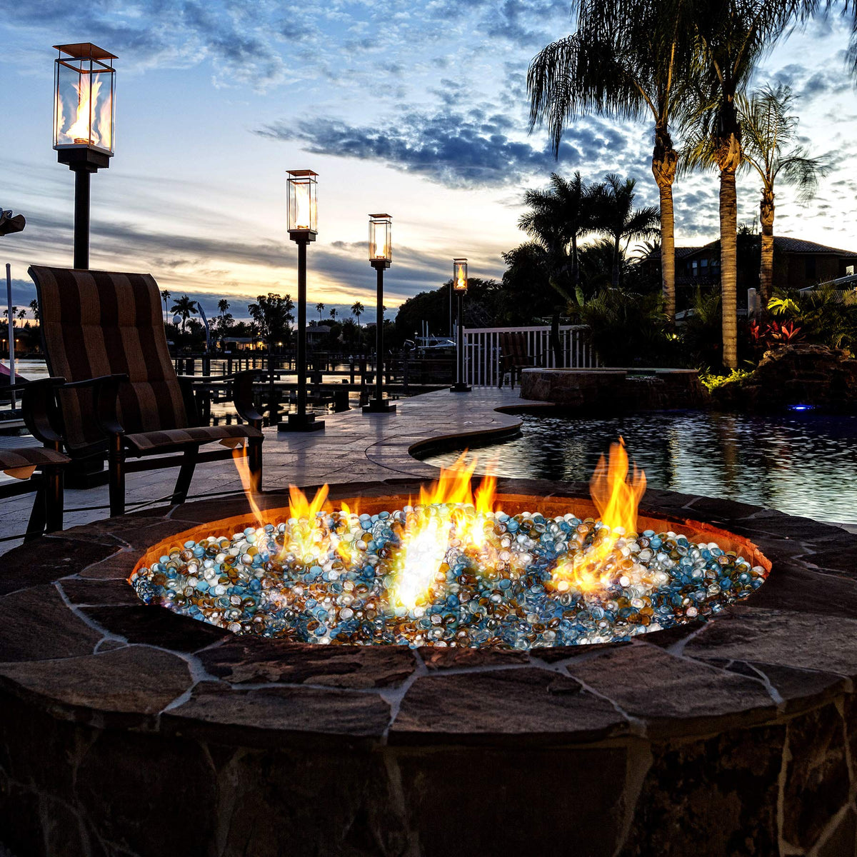 Mr. Fireglass beads used in an indoor fireplace for cozy ambiance