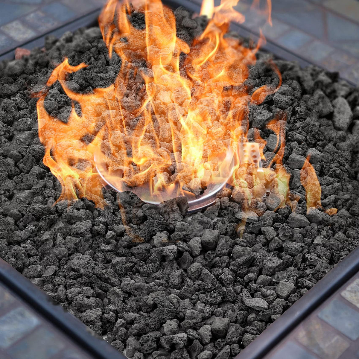 Mr. Fireglass lava rock complements fireplaces with a dark, natural look.
