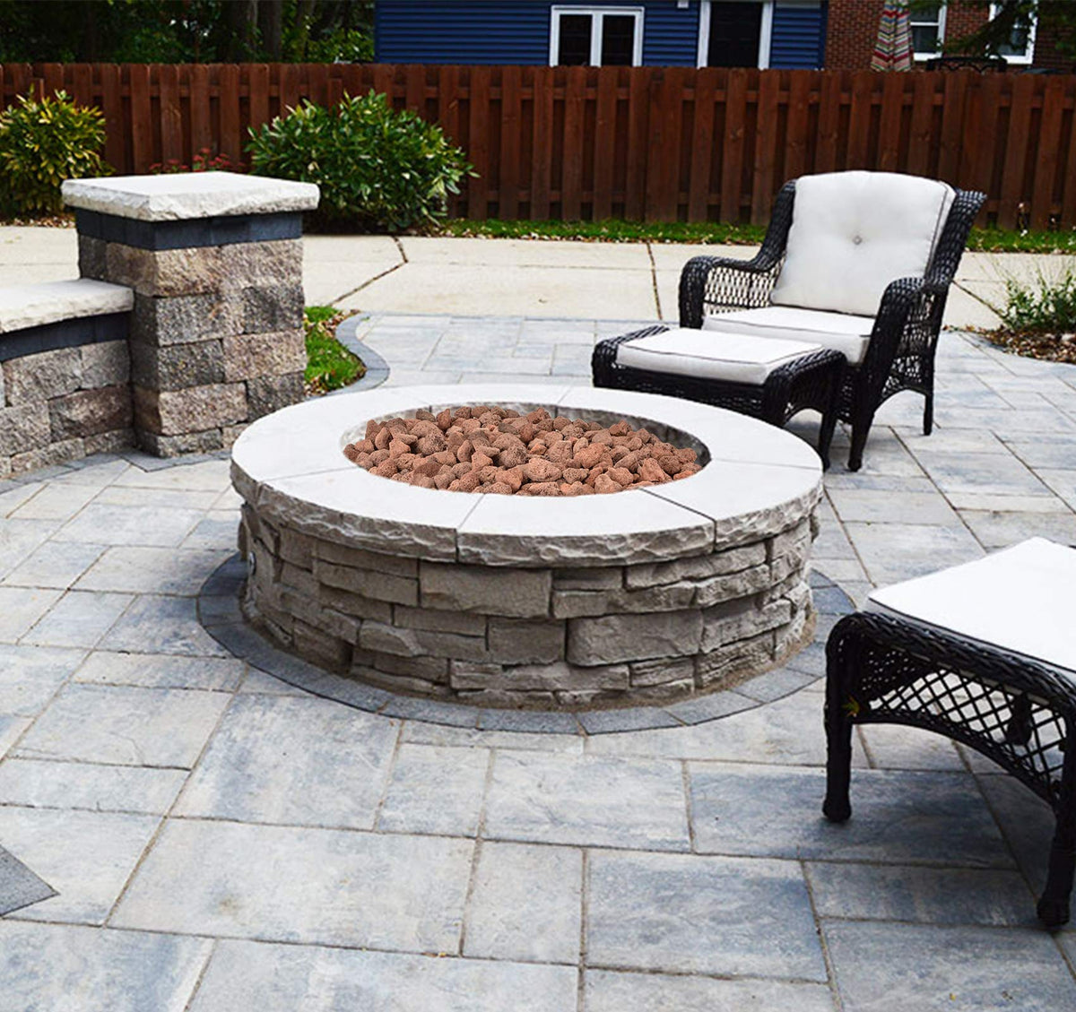 Mr. Fireglass lava rock mulch in garden beds improves coverage and aesthetics