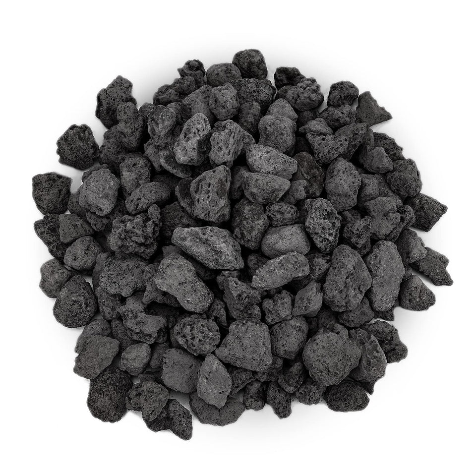 Mr. Fireglass lava rock with porous surface enhances flame spread around a fire pit.