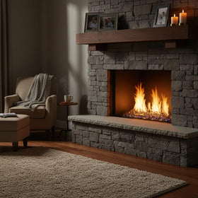 Mr. Fireglass propane-natural-gas-glass delivers clean flame-friendly aesthetics.