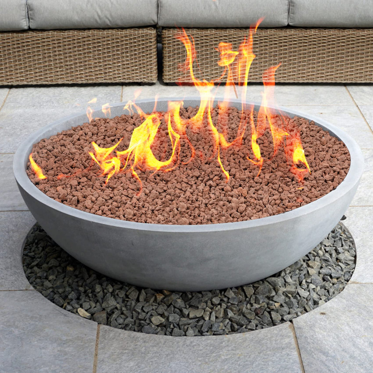 Mr. Fireglass red lava rock used as fireplace decor accent