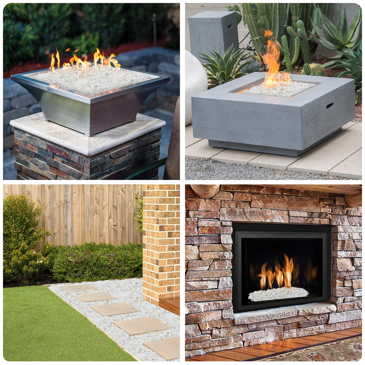 Mr. Fireglass white pebbles enhance garden pathways and landscape design.