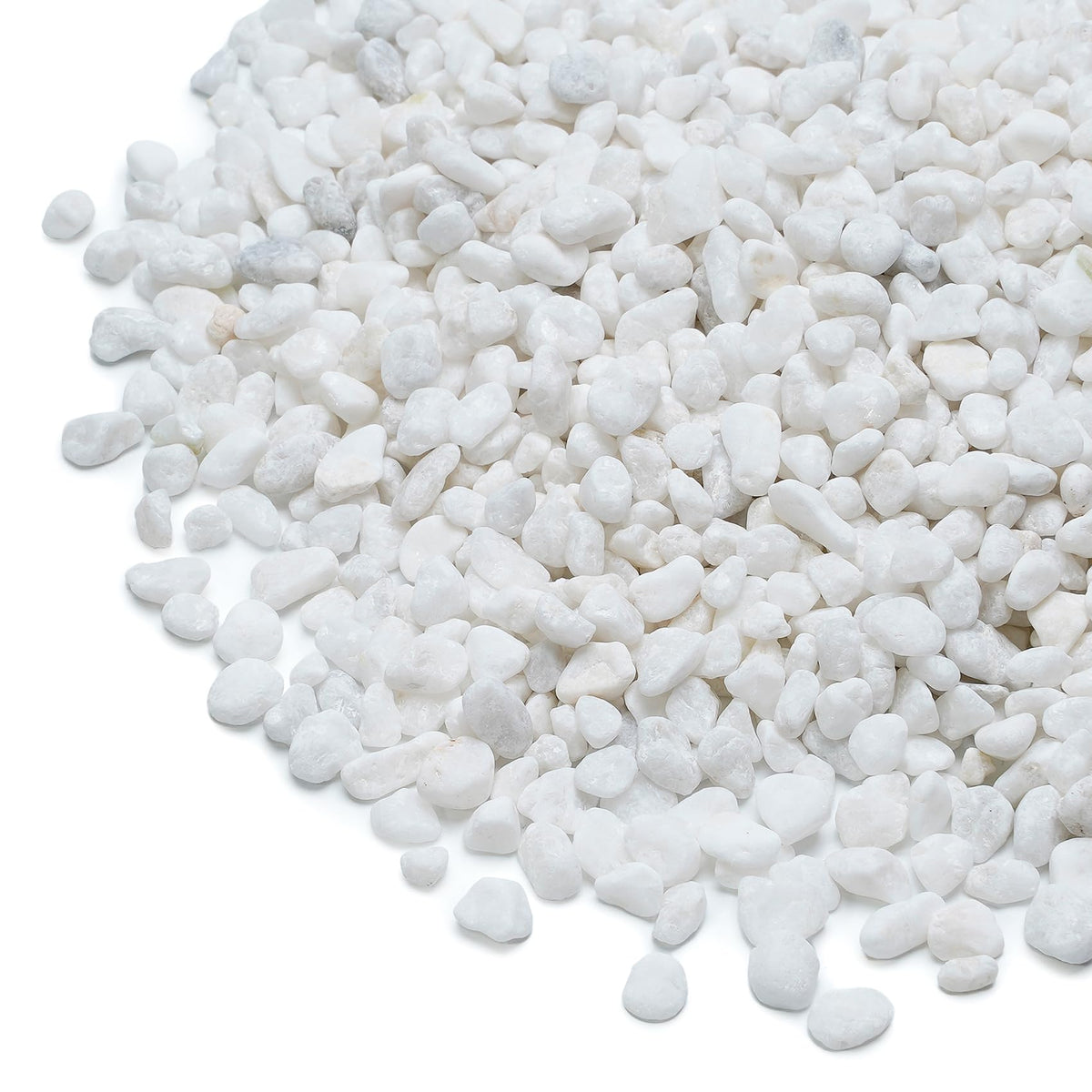 Mr. Fireglass white pebbles 1/5-inch close-up for elegant indoor plant decor.