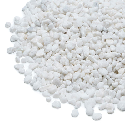 Mr. Fireglass white pebbles 1/5-inch close-up for elegant indoor plant decor.