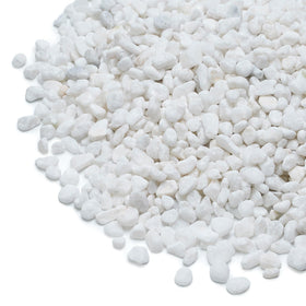Mr. Fireglass white pebbles in a 5 lb bag for indoor plant decor.