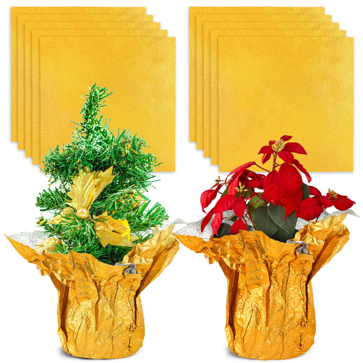 MR FIVE floral foil pot cover in gold matte fits 6-inch pots for festive decor.