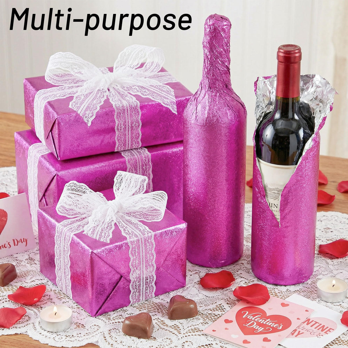 MR FIVE floral foil wrap used as vase decor for refined seasonal tables.