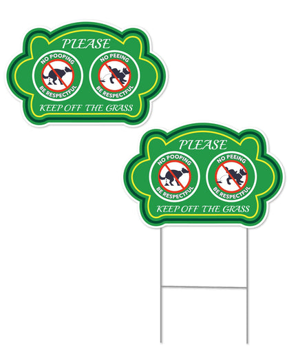 Mr. Pen no peeing dog sign two-pack displayed in a sunny lawn.