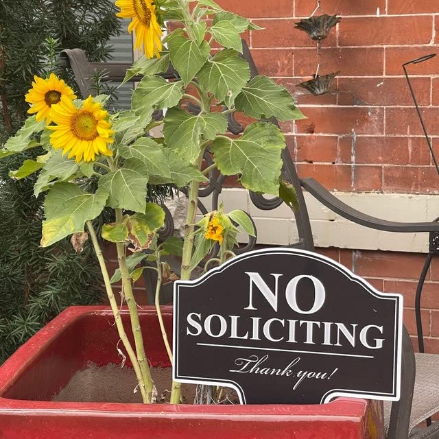Elegant black and white design on MRC Wood Products No Soliciting sign for curb appeal