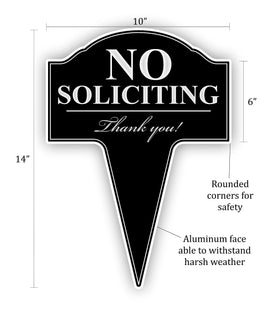 MRC Wood Products No Soliciting sign secured in the ground with stake for curbside privacy