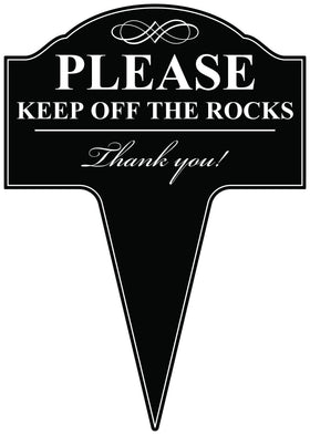 MRC Wood Products Please Keep Off The Rocks yard sign back side view white back for clean look