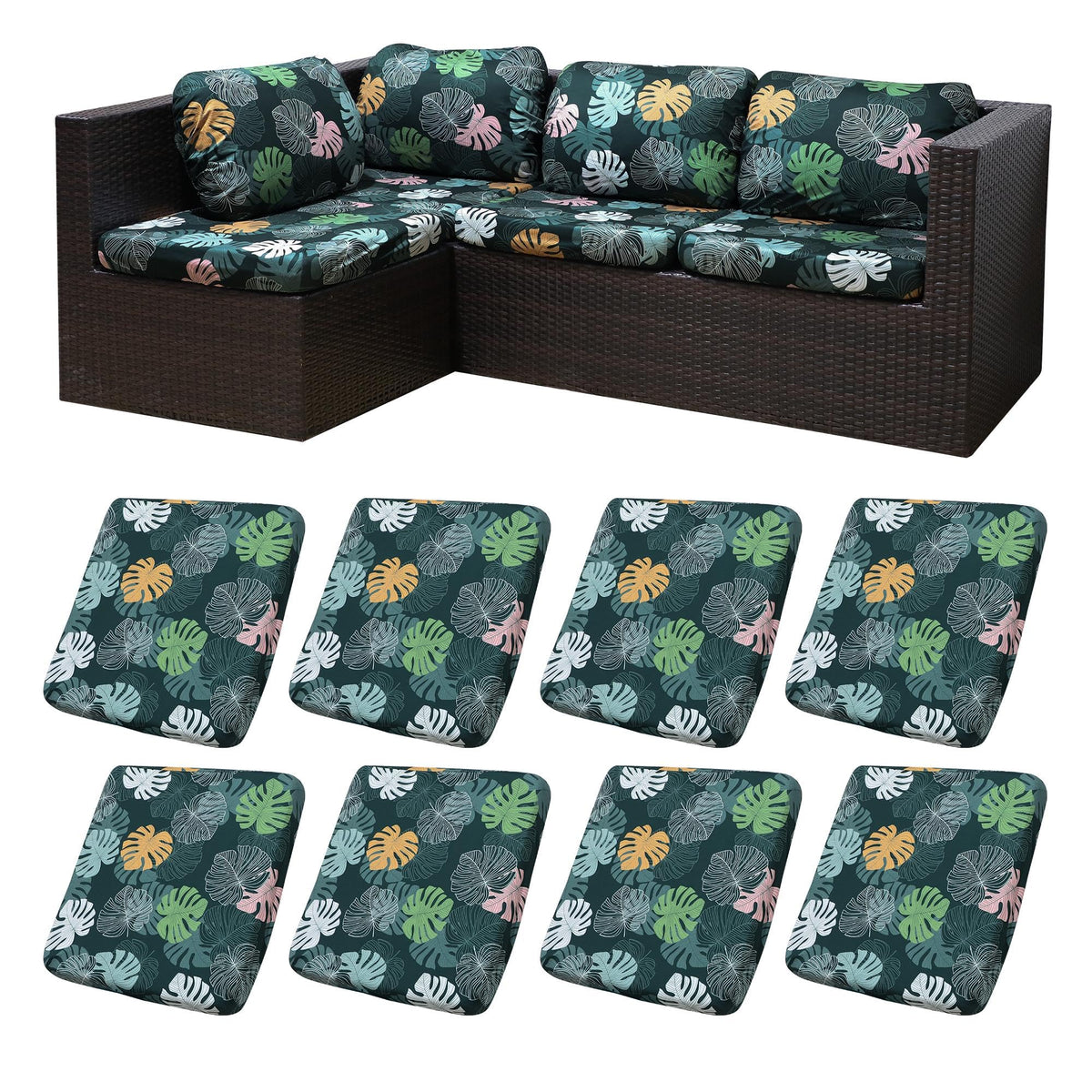 MRGSDL Green Charm patio cushion cover front view with durable stretch fabric.