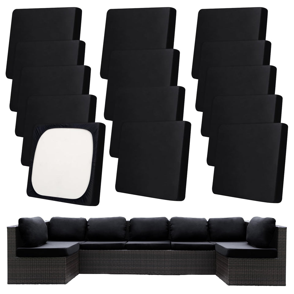 MRGSDL 14pcs black patio cushion covers pack shot highlighting stretch fabric
