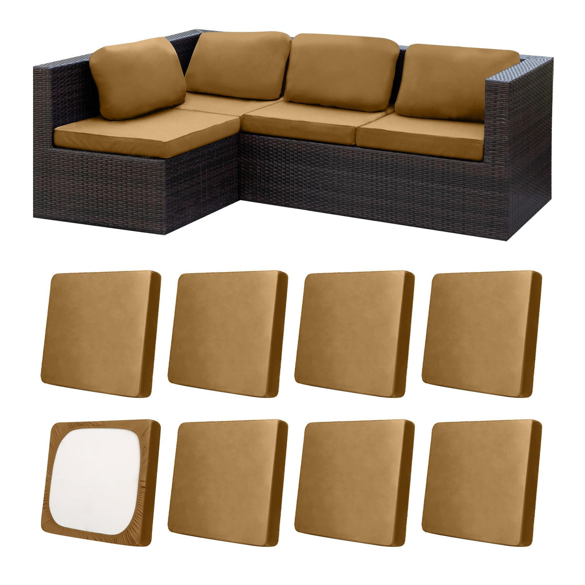 MRGSDL camel patio cushion cover with stretch fabric for a snug fit.