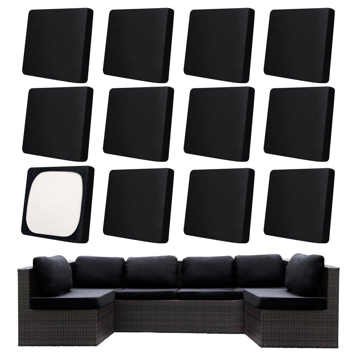 MRGSDL patio cushion cover in black with stretchy fabric for snug outdoor fit.