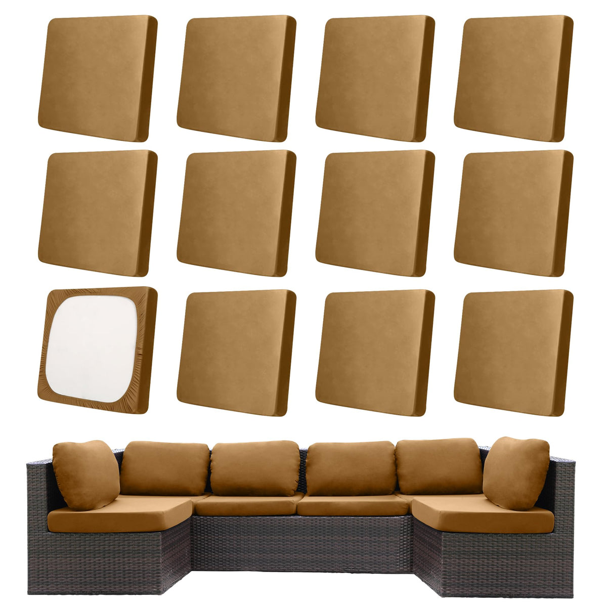 MRGSDL camel patio cushion cover protects outdoor cushions with flexible, soft fabric.