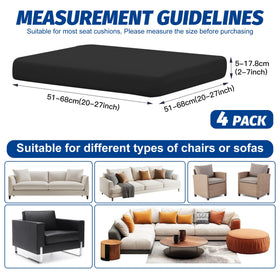 MRGSDL patio cushion cover sizing guide shows 20-27 inch compatibility.