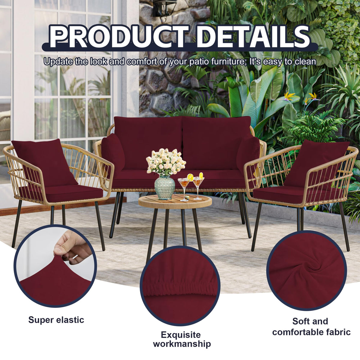 MRGSDL stretch cushion cover wine red fits 20–27 inch cushions precisely