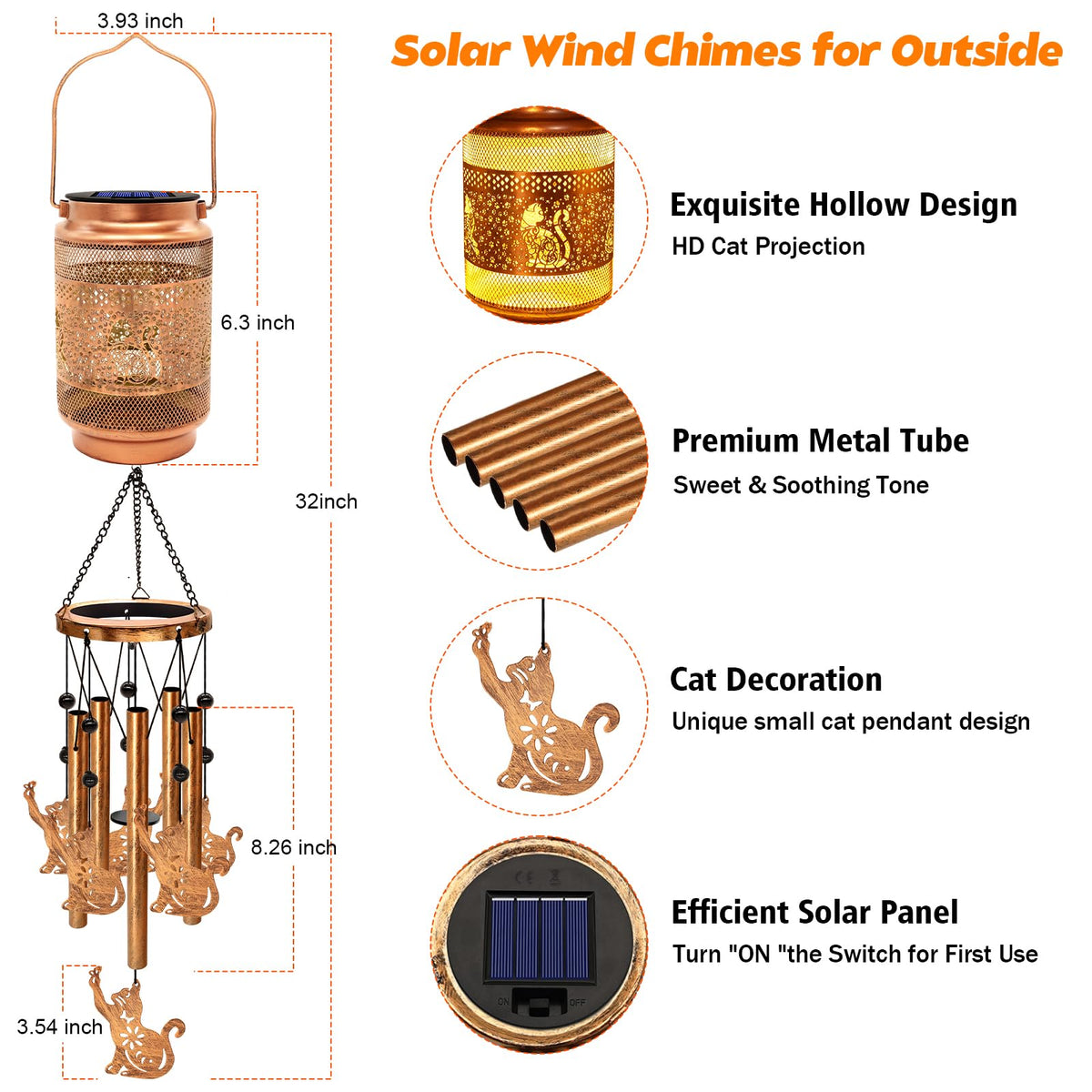 MRHEPHAESTUS cat solar lantern wind chime projecting cat shadow in garden.