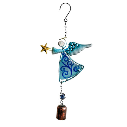 MrMrKura blue angel wind chime with wings and halo for outdoor ambiance