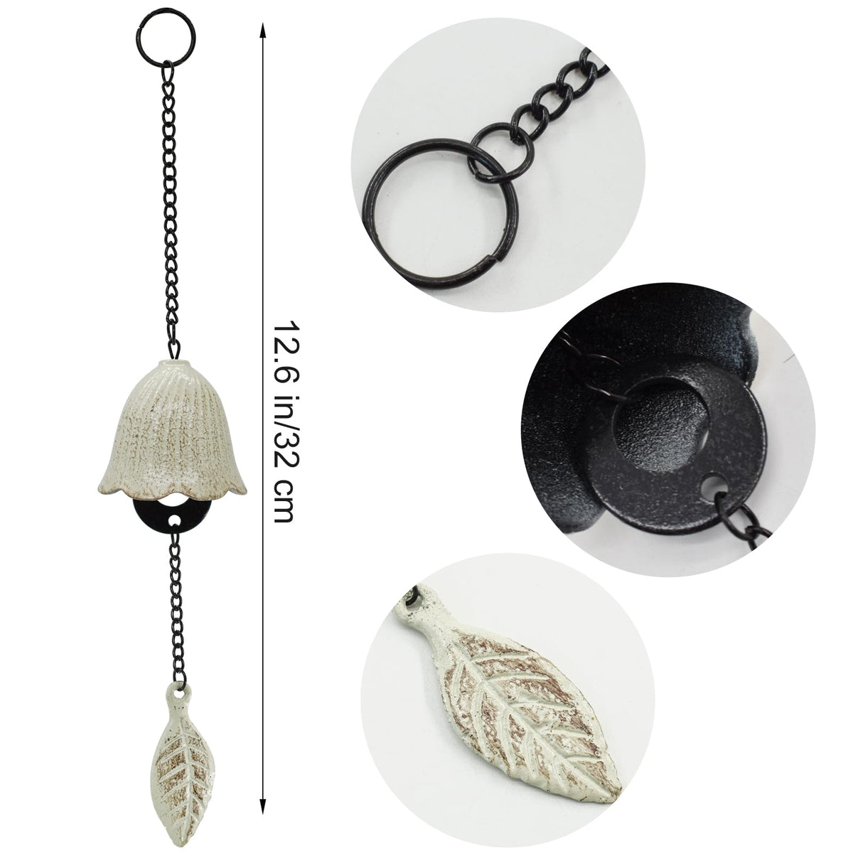 MrMrKura cast iron wind chime outdoors, durable design for weather-safe garden decor.