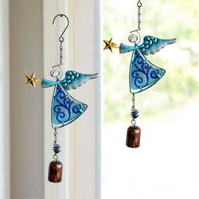 MrMrKura handcrafted iron bell with stained glass accents for windows or doors