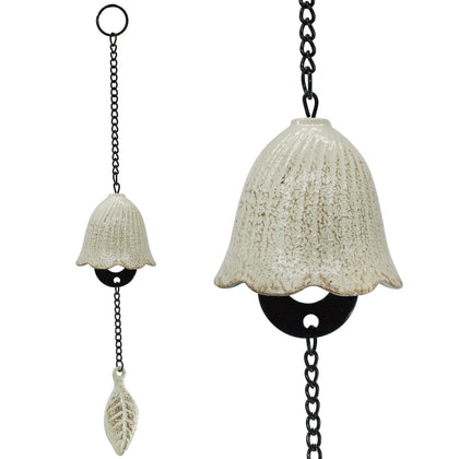 MrMrKura Japanese Leaf Wind Chimes white with delicate leaf shape for outdoor serenity.