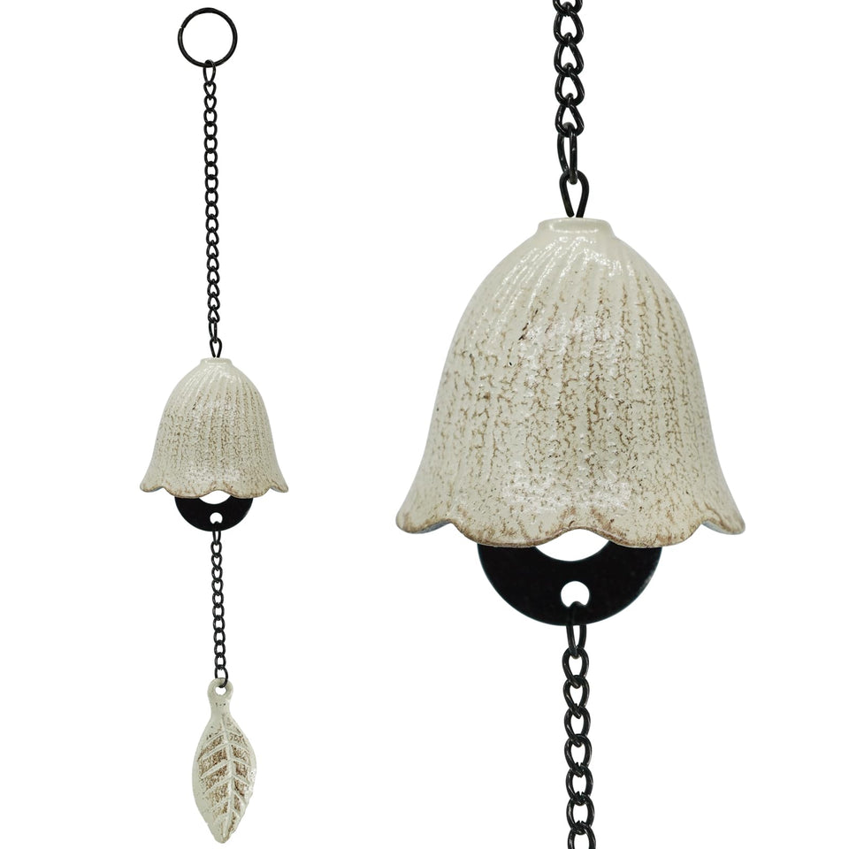 MrMrKura Japanese Leaf Wind Chimes white with delicate leaf shape for outdoor serenity.
