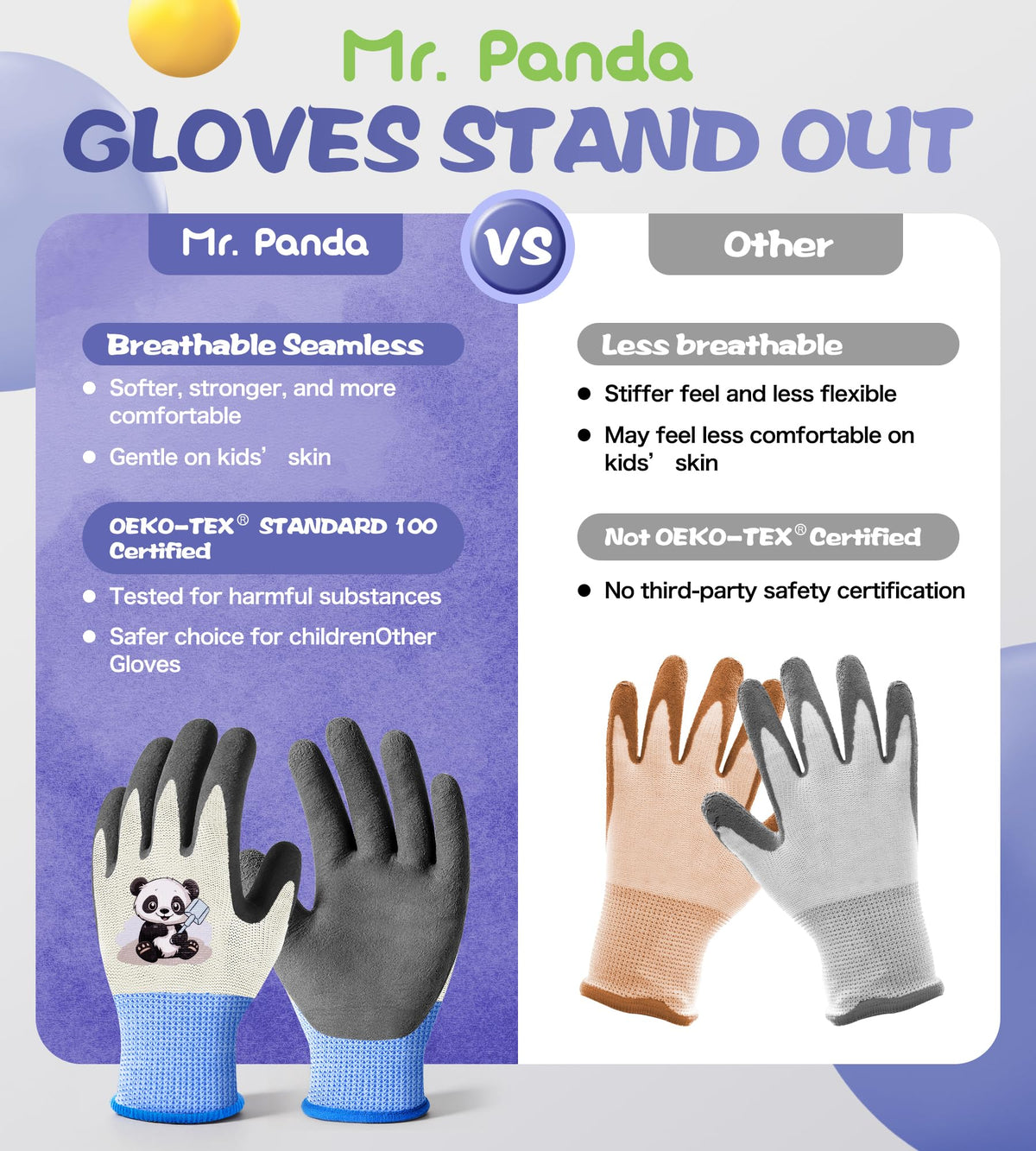 Mr.Panda panda-pattern gloves with bright colors for outdoor tasks