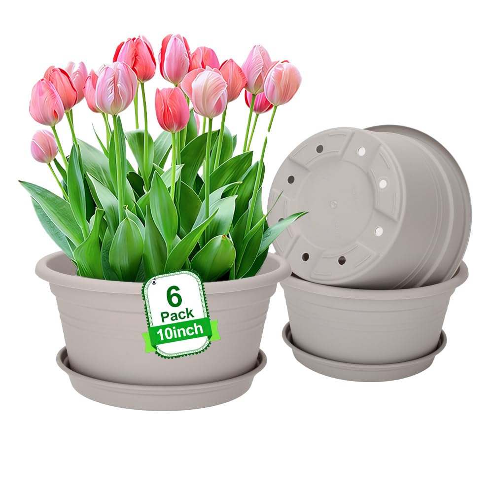 MRPAPA 6-pack round pot in gray-white with ribbed texture for versatile indoor and outdoor use.
