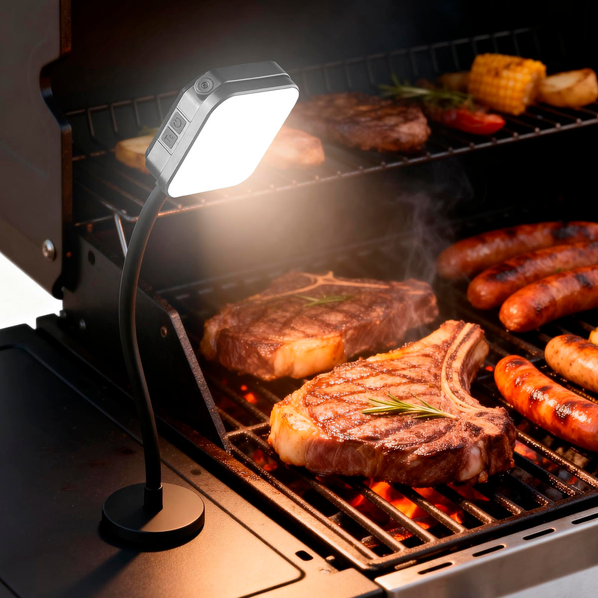 MRRCYUR ultra-bright grill light attached to lid for hands-free cooking