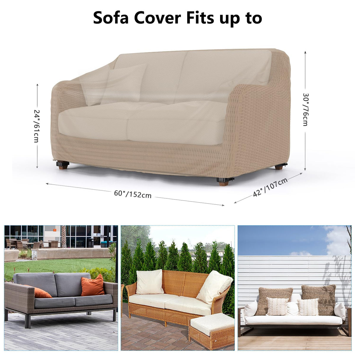 Mrrihand 3-seater outdoor sofa cover with air vent and handles for easy installation.