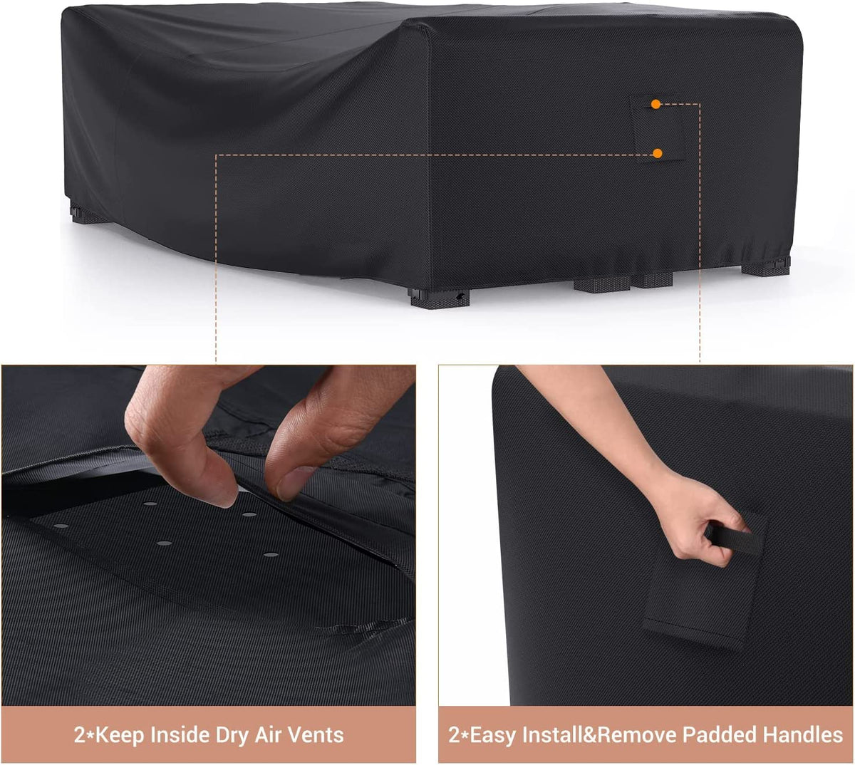 Mrrihand cover features air vent design to reduce condensation on outdoor furniture.