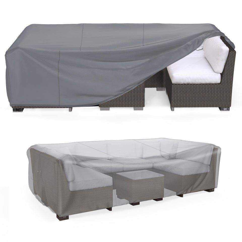 Mrrihand heavy-duty patio cover with dimensions 102L x 74W x 28H protects outdoor furniture.